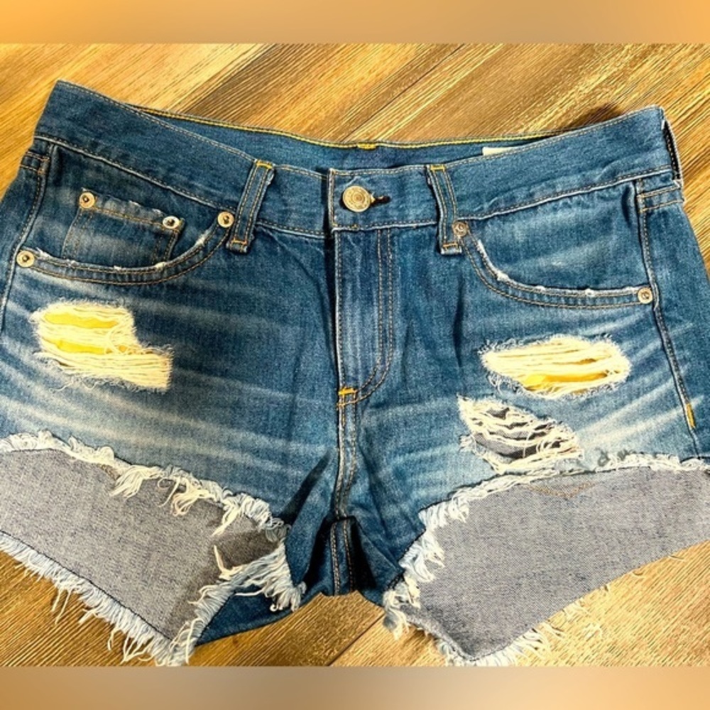 rag & bone Distressed Denim Shorts Cut Off Frayed Hem High Rise Festival Summer